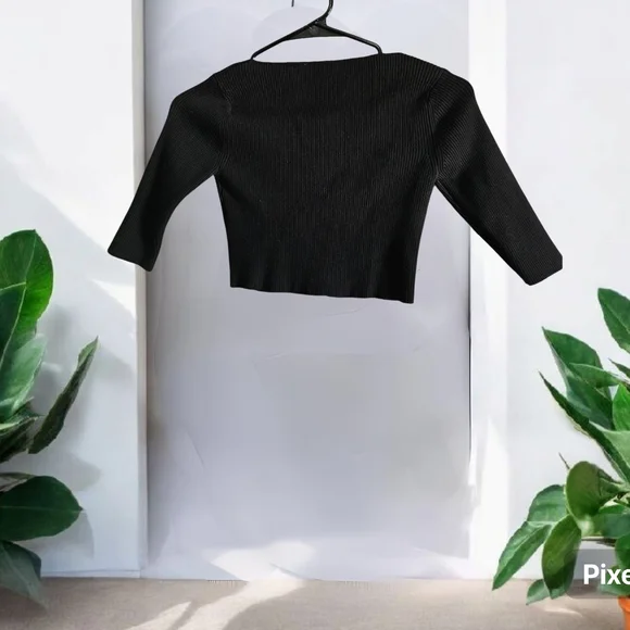 Zara Black Ribbed Women's Top - Picture 2 of 2